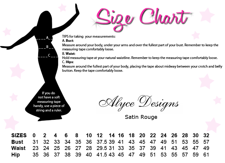 Alyce Designs Satin Rouge Size Chart