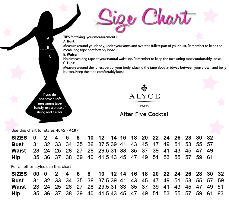 Alyce Designs After Five Size Chart