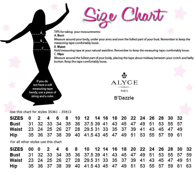 Alyce Designs B'Dazzle Size Chart