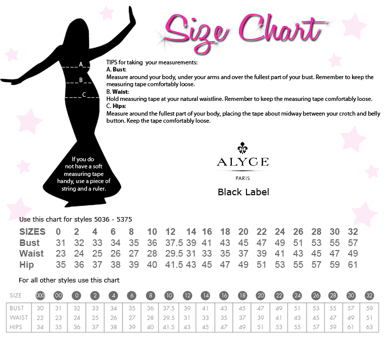 Alyce Designs Black Label Size Chart