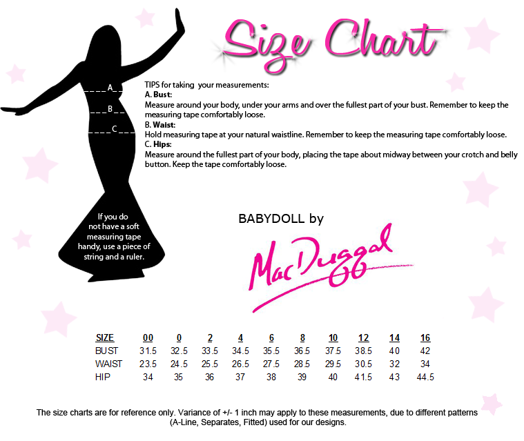Babydoll by Mac Duggal Size Chart