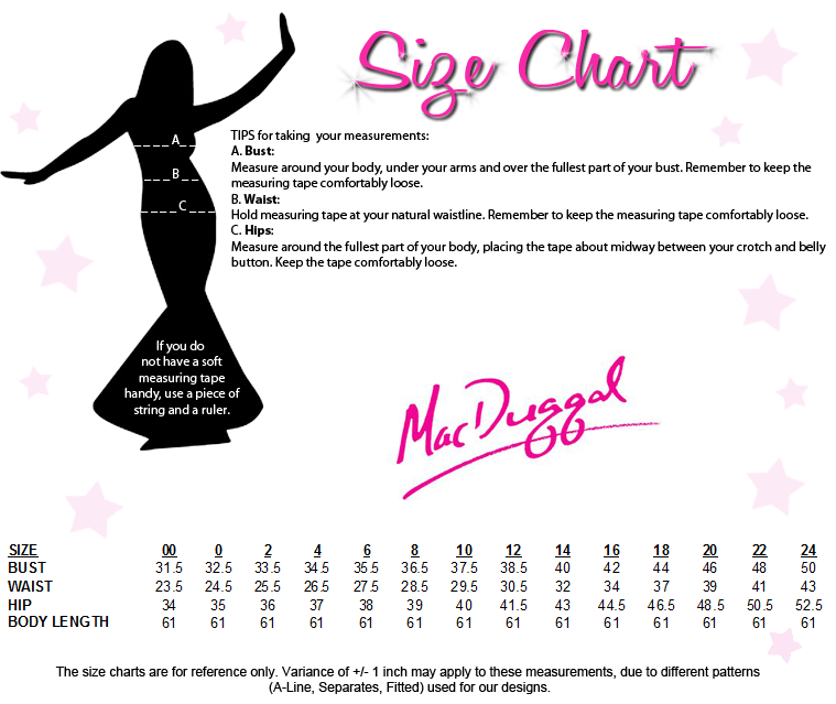 Mac Duggal Prom Size Chart