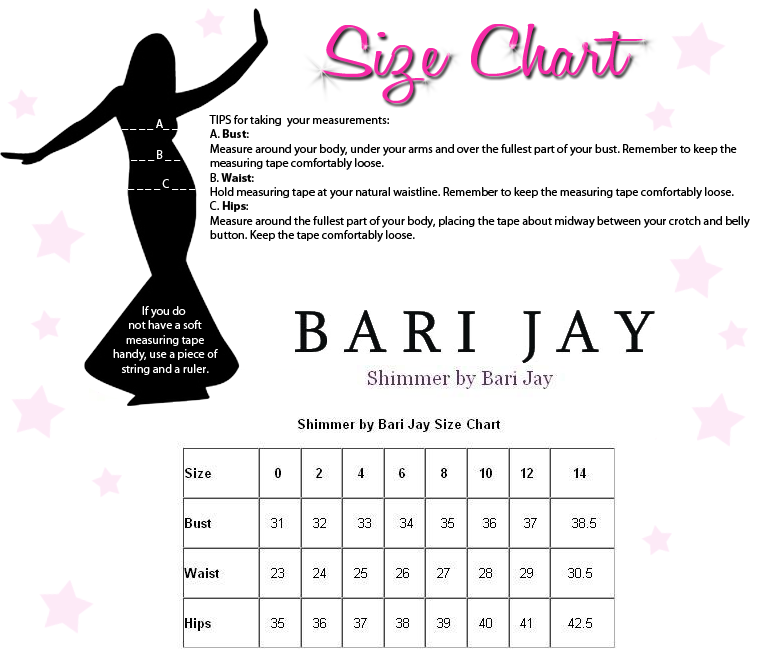 Shimmer by Bari Jay Size Chart