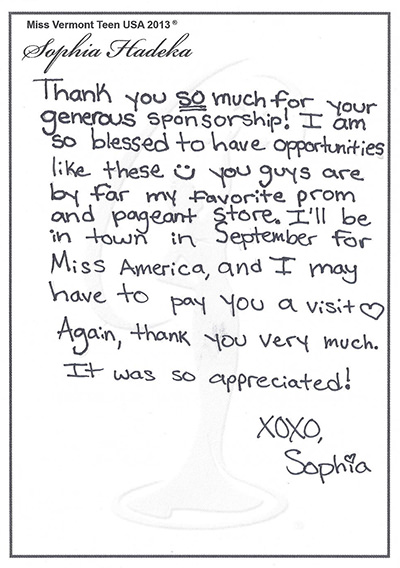 Sophia Hadeka's Thank You Note