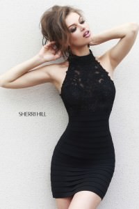 Sherri Hill Fall 2014 Style 32048 Fitted High Neck Black Cocktail Dress