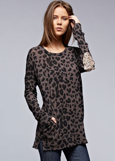 Sequin Elbow Leopard Print Sweater